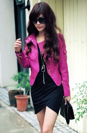 jaqueta de couro pink